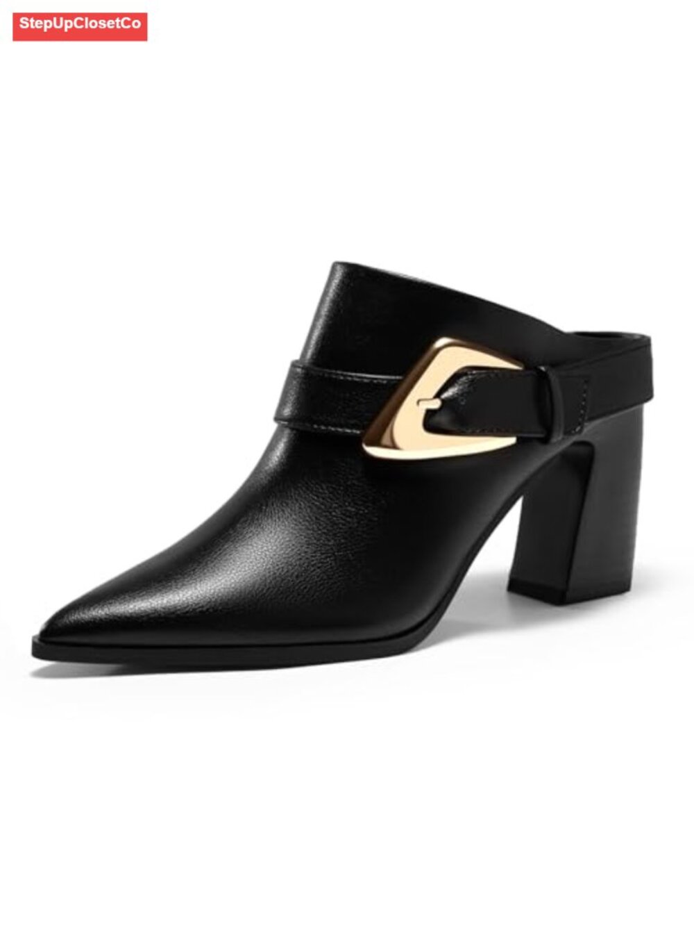 Womens Mules Boots Chunky Stacked Heel Pointed Toe Slip On Dress Booties